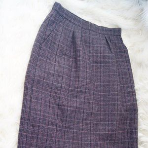 Vintage Newsport Skirt With Pockets Plaid Wool Silk Blend 1980s Career
